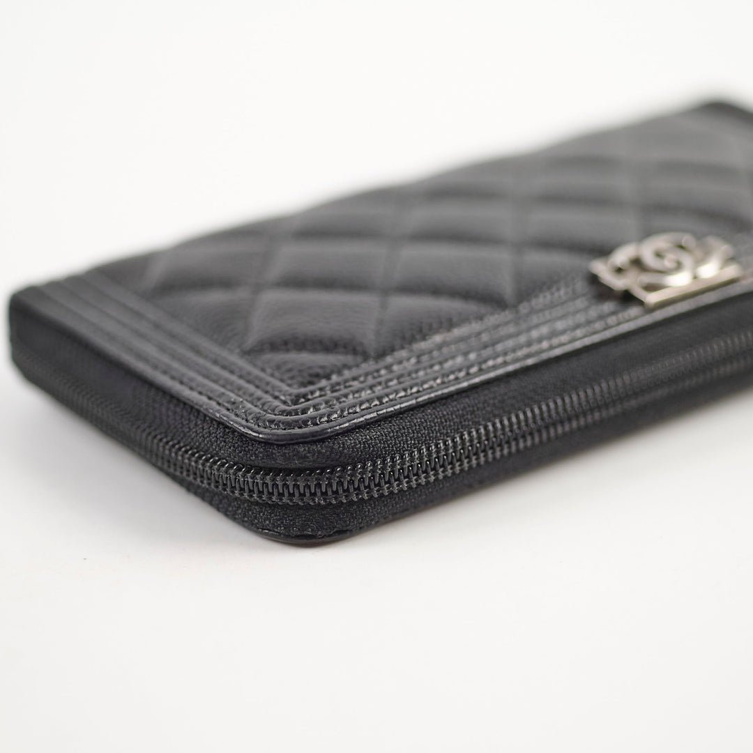 Top Quality Chanel Boy Caviar Long Wallet Black