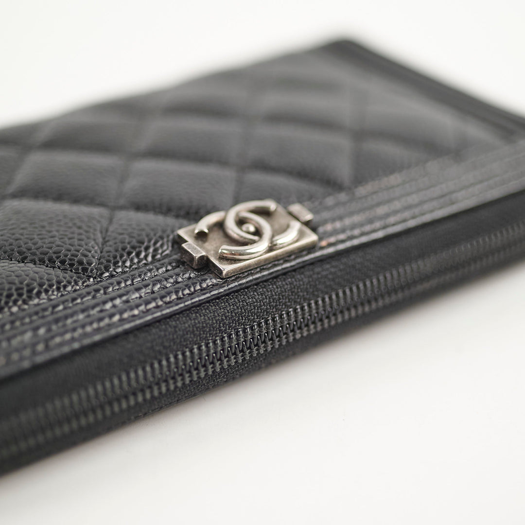 Top Quality Chanel Boy Caviar Long Wallet Black