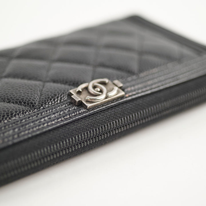 Top Quality Chanel Boy Caviar Long Wallet Black
