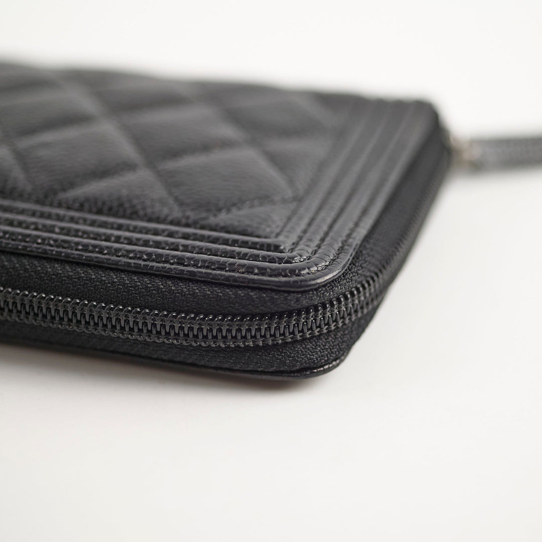 Top Quality Chanel Boy Caviar Long Wallet Black