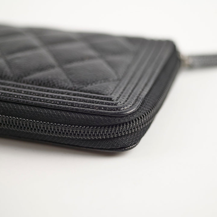 Top Quality Chanel Boy Caviar Long Wallet Black
