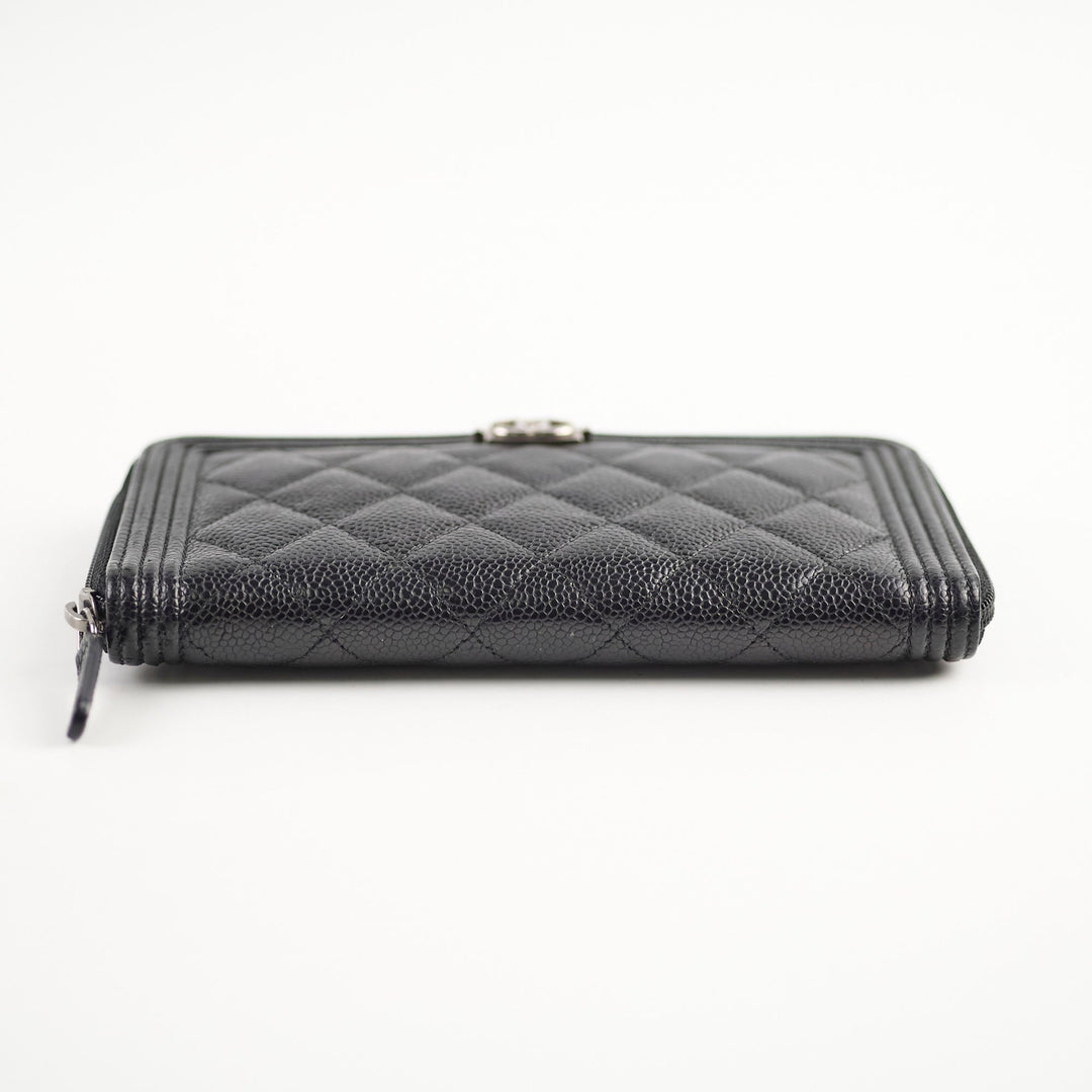 Top Quality Chanel Boy Caviar Long Wallet Black
