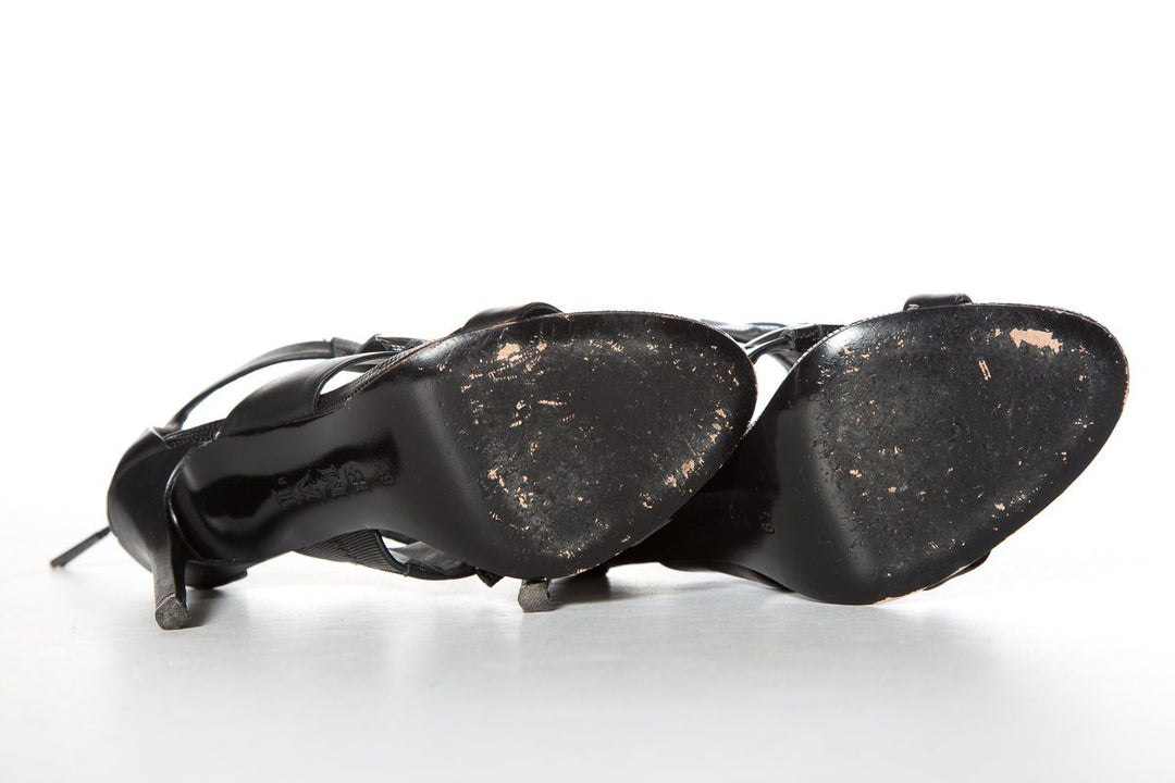 L.A.M.B. Black Textured Leather Sandals SZ 6.5 Sale
