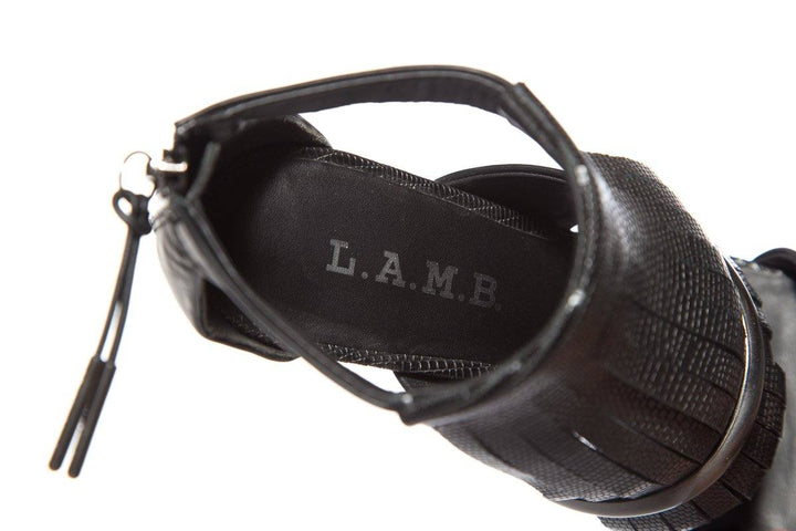 L.A.M.B. Black Textured Leather Sandals SZ 6.5 Sale