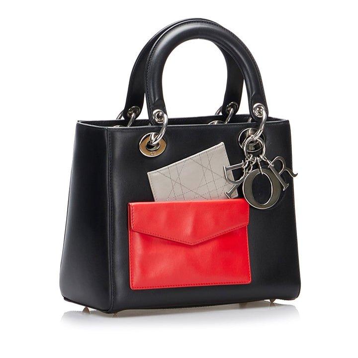 Top quality Dior Lady Top quality Dior Pockets Black Calfskin
