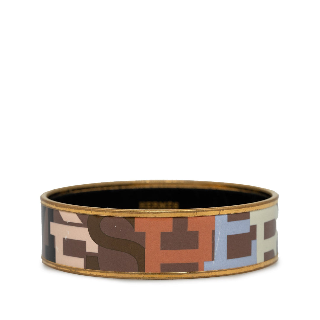 Hermes Capitales Wide Enamel Bangle Costume Bracelet