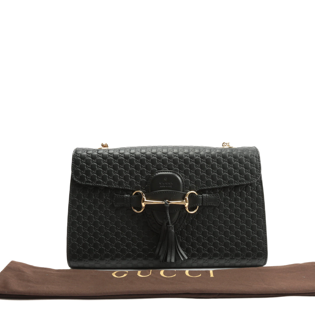 GUCCI Emily Guccissima Chain Shoulder Bag - Black