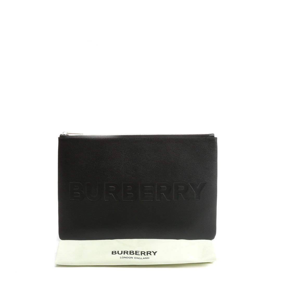 BURBERRY Embossed Leather Pouch - Black