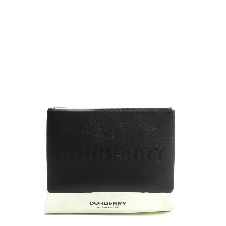BURBERRY Embossed Leather Pouch - Black