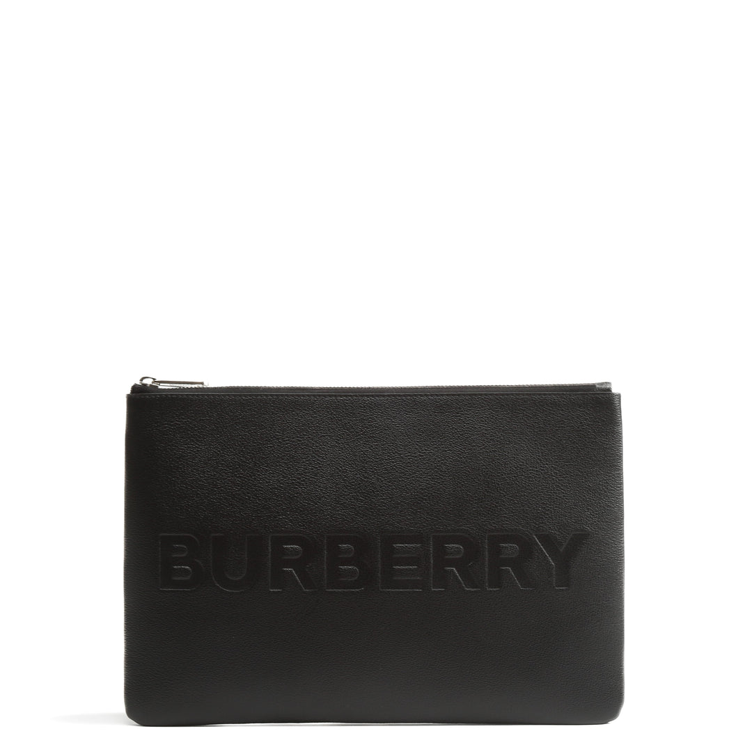 BURBERRY Embossed Leather Pouch - Black