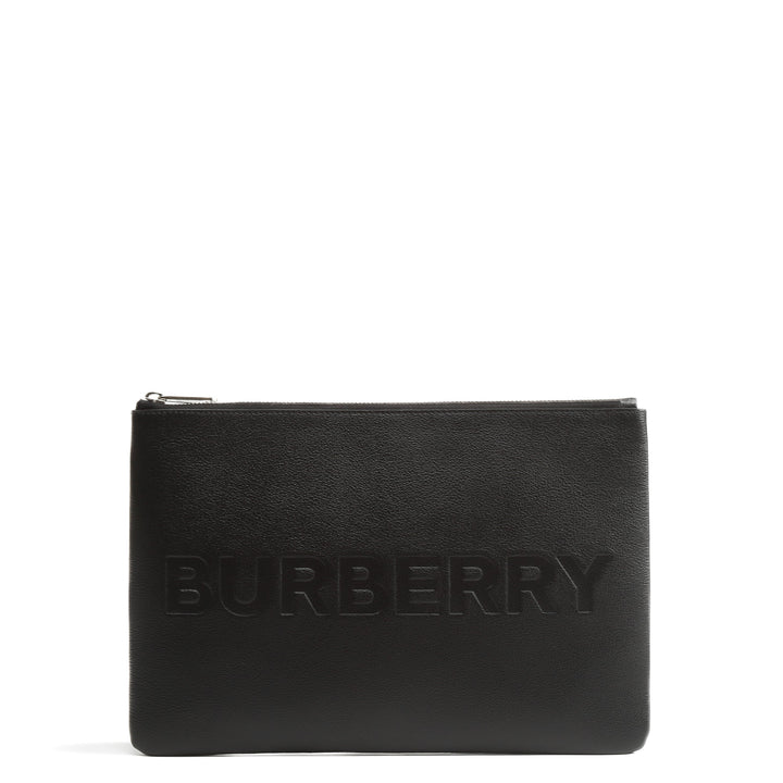 BURBERRY Embossed Leather Pouch - Black