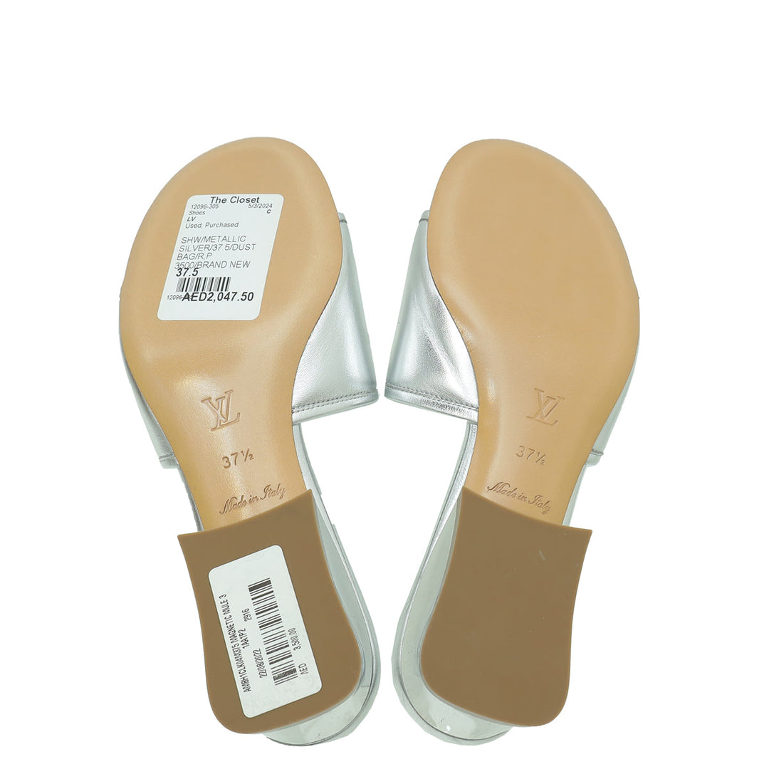 Louis Vuitton Metallic Silver Magnetic Mules 37.5