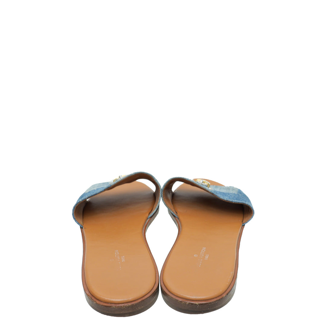 Louis Vuitton Blue Denim Lock It Flat Mule 37.5
