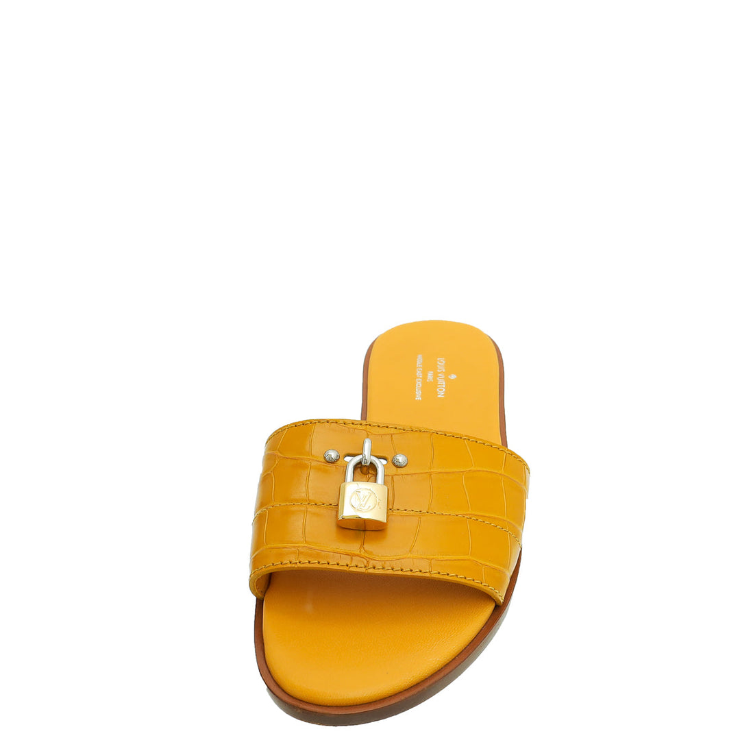 Louis Vuitton Yellow Crocodile Lock It Flat Mules 37