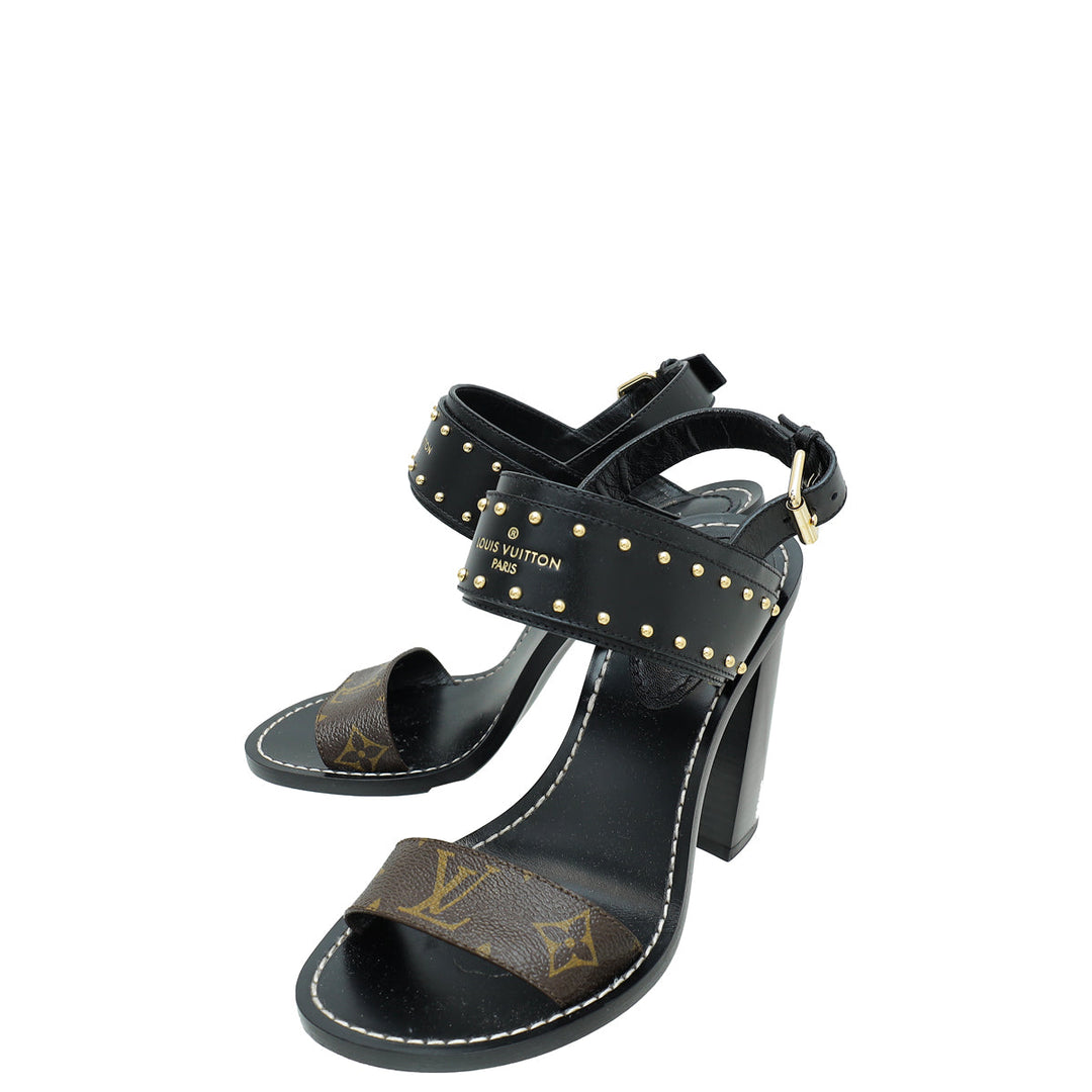 Louis Vuitton Monogram Black Nomad Studded Sandal 37