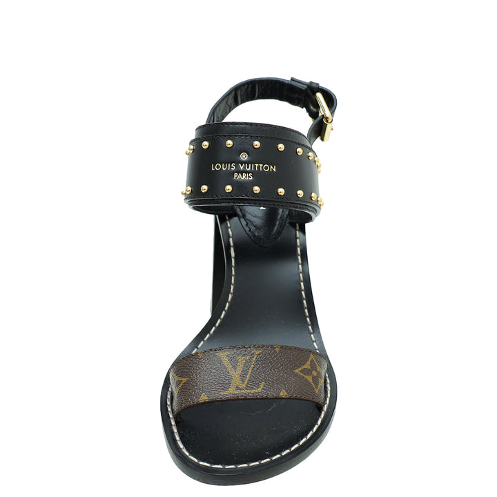 Louis Vuitton Monogram Black Nomad Studded Sandal 37