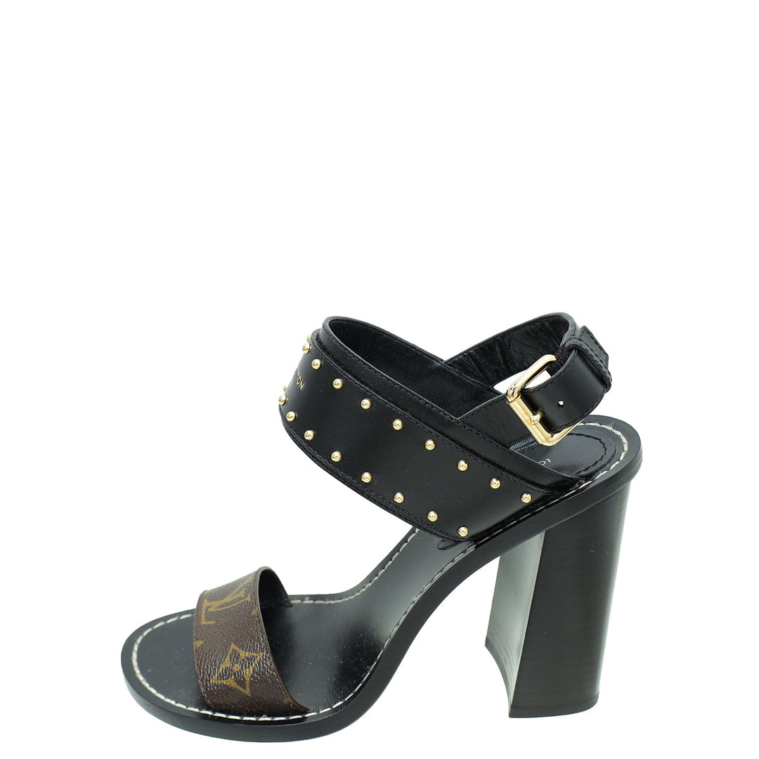 Louis Vuitton Monogram Black Nomad Studded Sandal 37