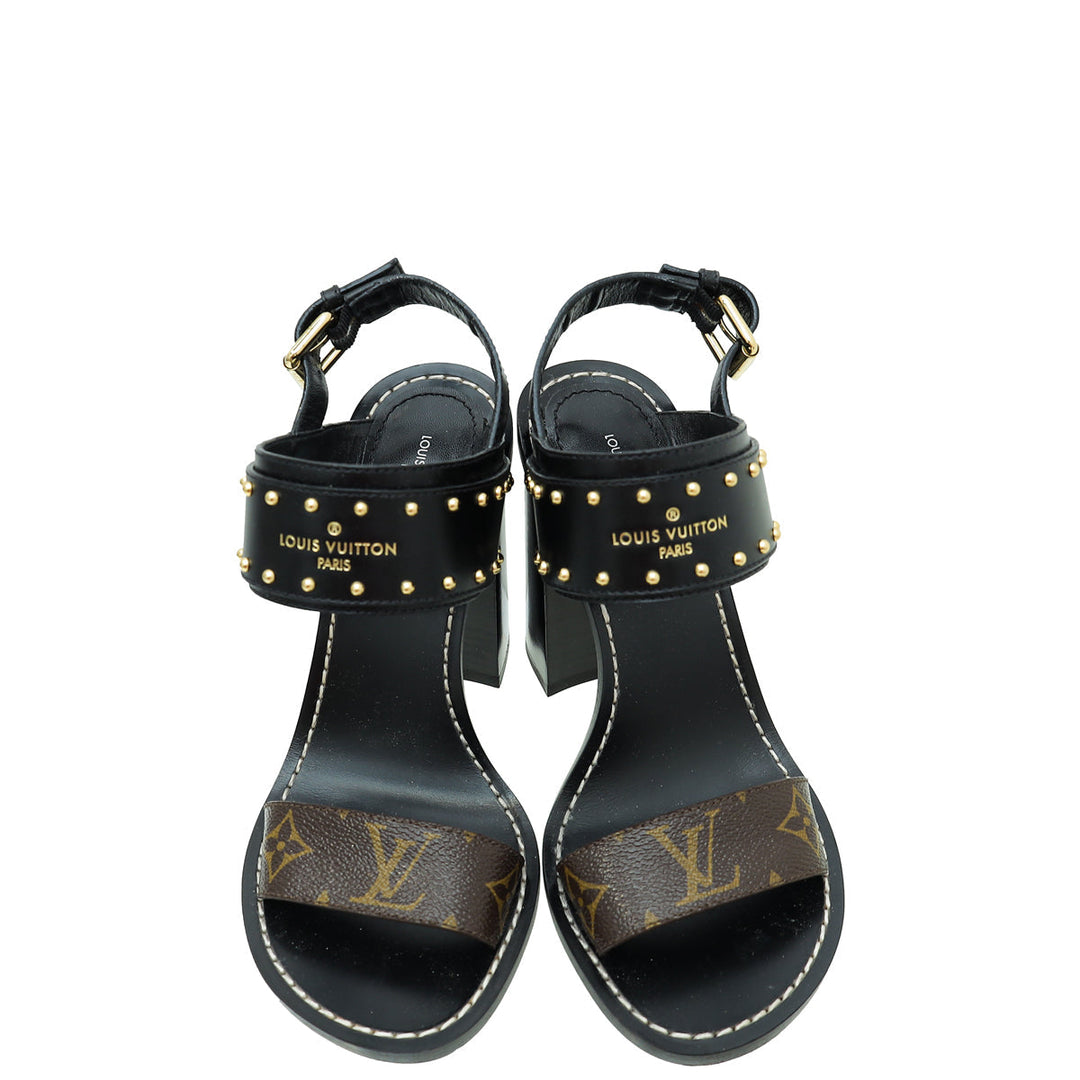Louis Vuitton Monogram Black Nomad Studded Sandal 37