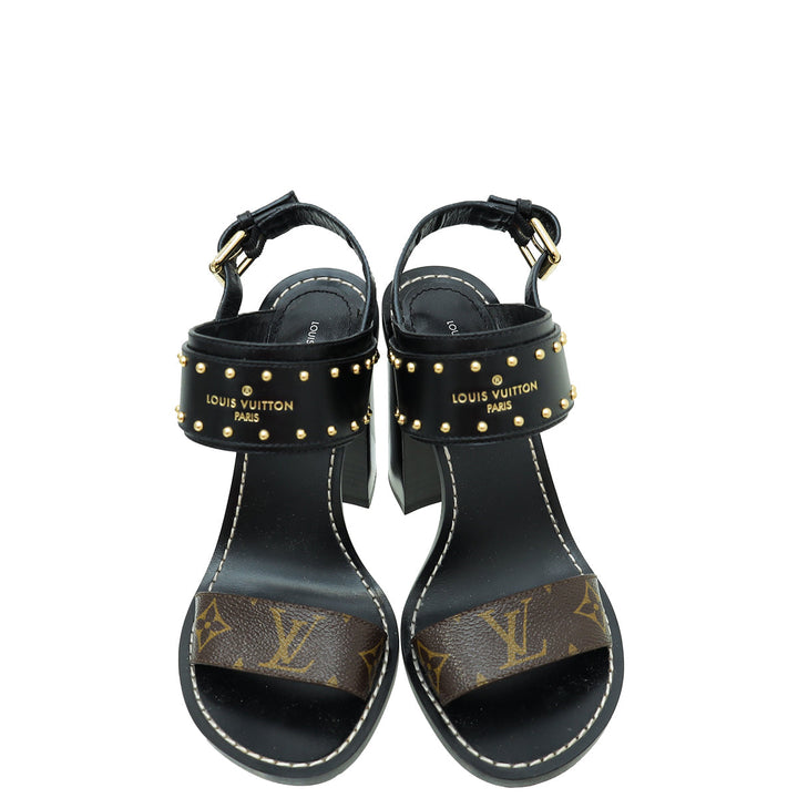 Louis Vuitton Monogram Black Nomad Studded Sandal 37