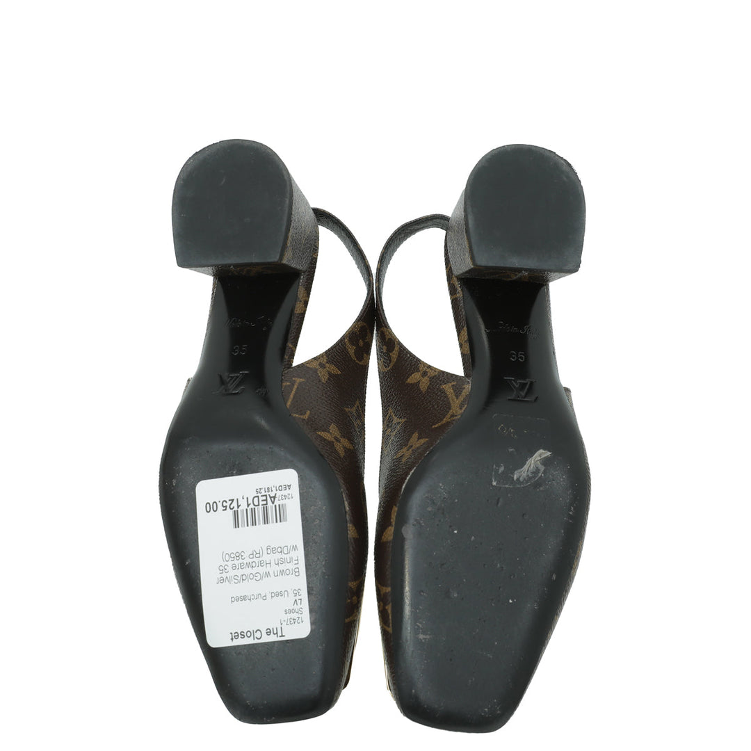 Louis Vuitton Brown Monogram Madeleine Slingback 35