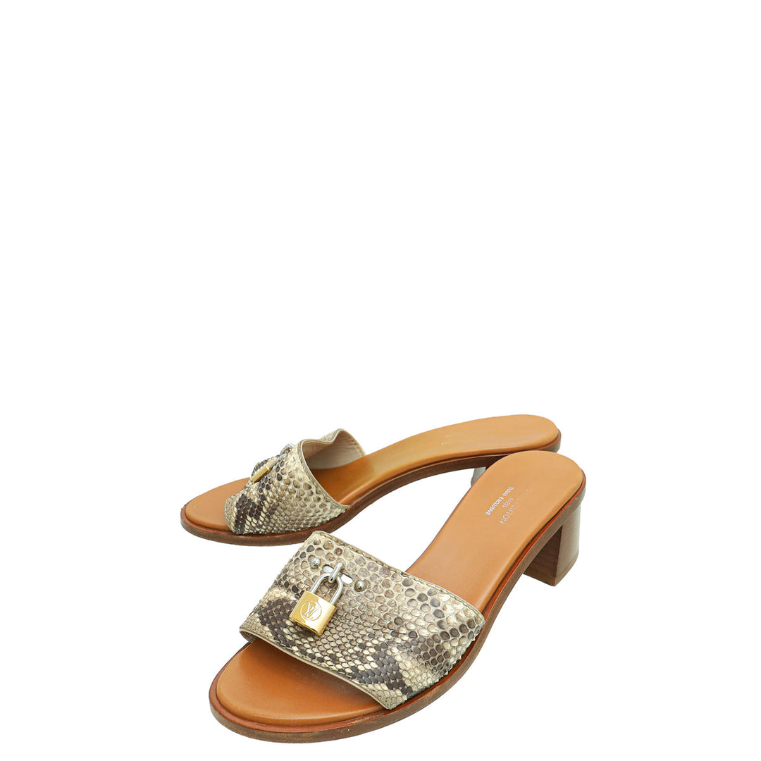Louis Vuitton Natural Python Lock It Mules 36.5