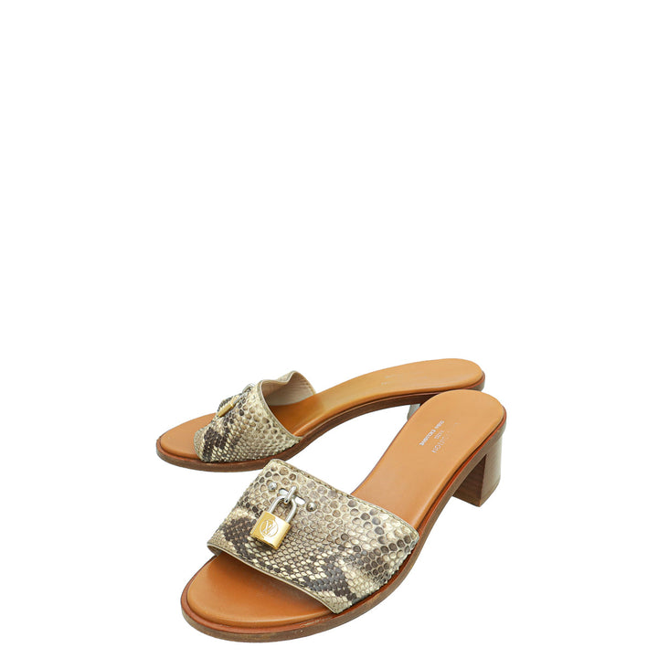 Louis Vuitton Natural Python Lock It Mules 36.5