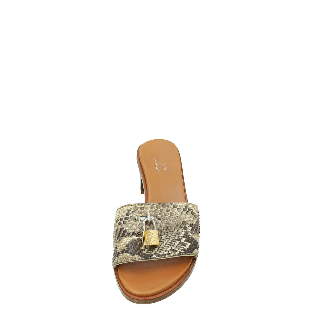 Louis Vuitton Natural Python Lock It Mules 36.5