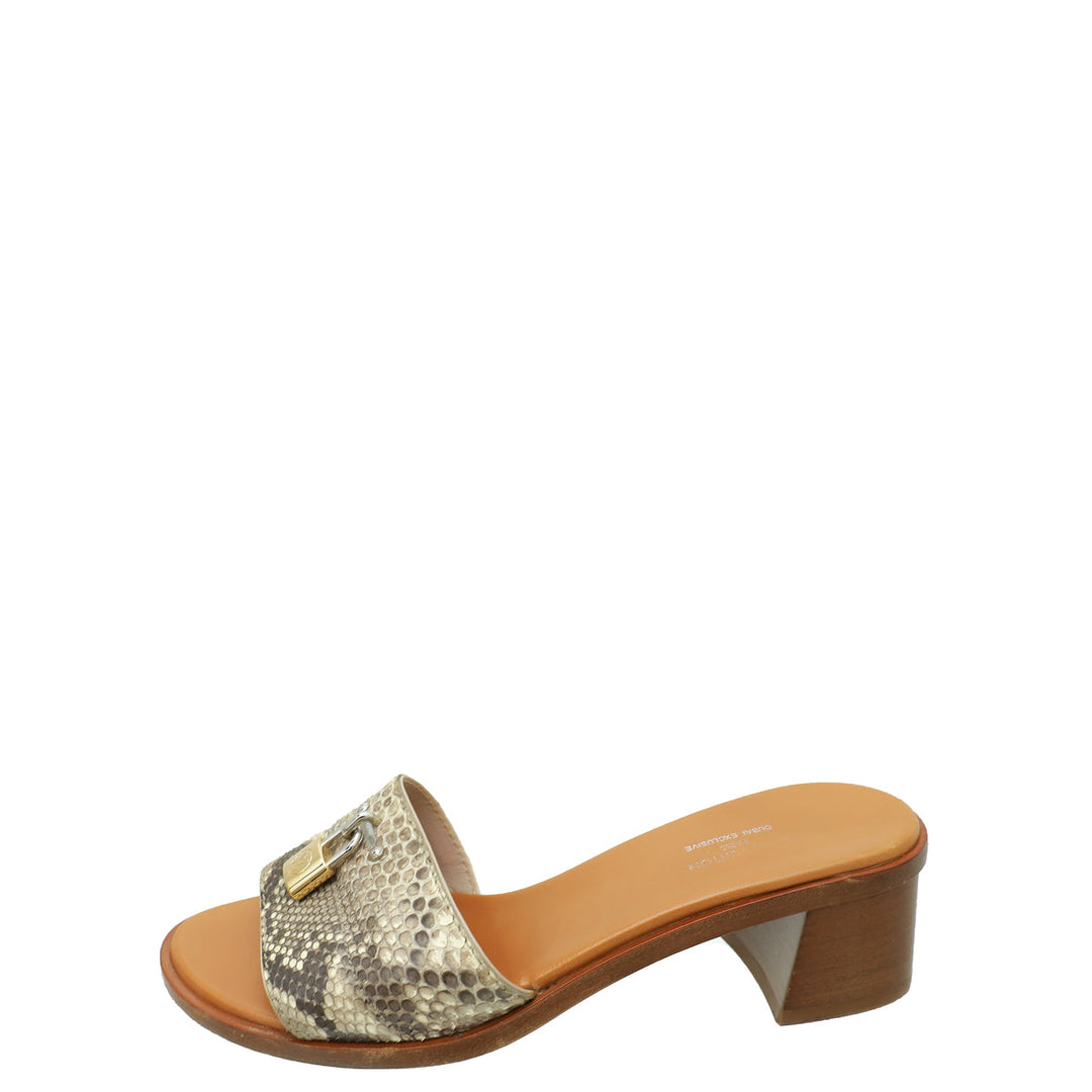 Louis Vuitton Natural Python Lock It Mules 36.5