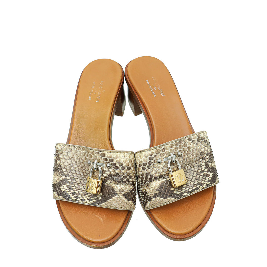 Louis Vuitton Natural Python Lock It Mules 36.5