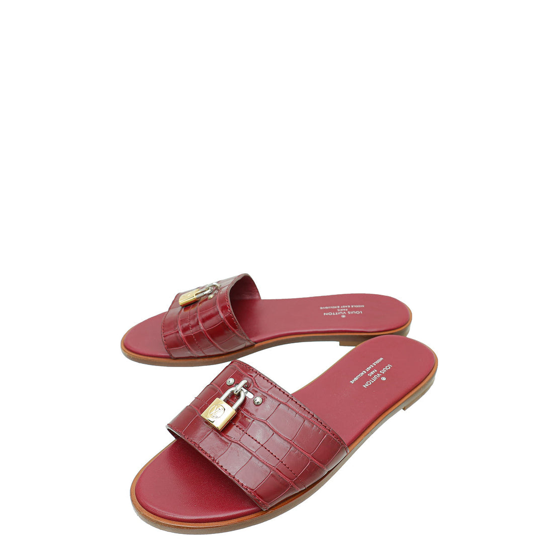 Louis Vuitton Burgundy Crocodile Lock It Flat Mules 37