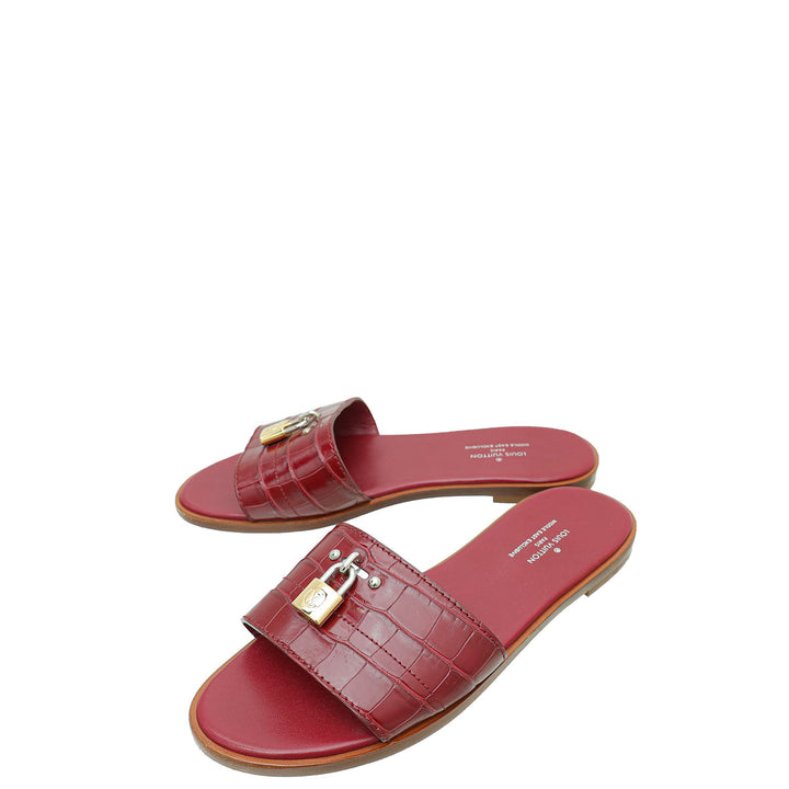 Louis Vuitton Burgundy Crocodile Lock It Flat Mules 37