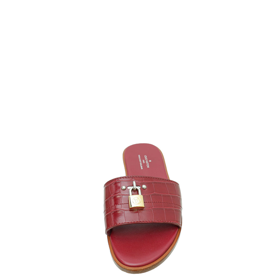 Louis Vuitton Burgundy Crocodile Lock It Flat Mules 37