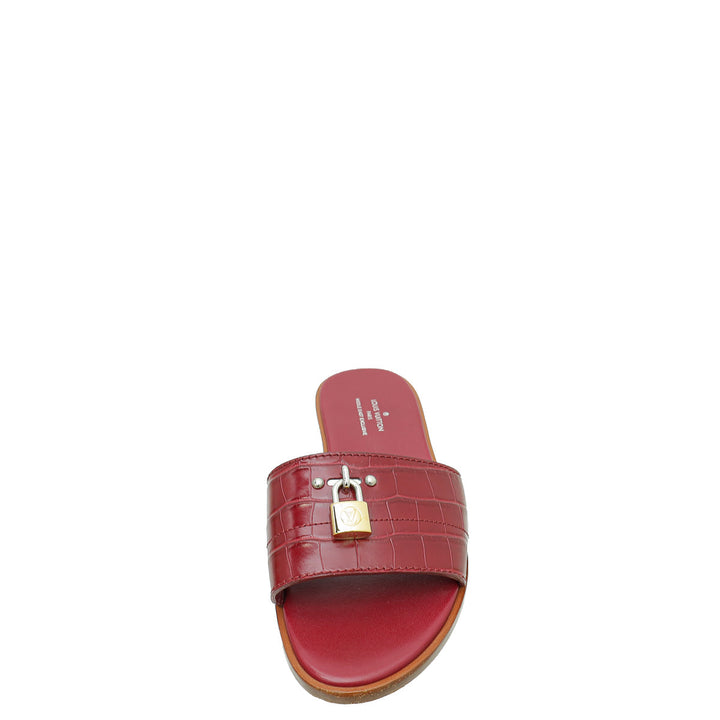 Louis Vuitton Burgundy Crocodile Lock It Flat Mules 37