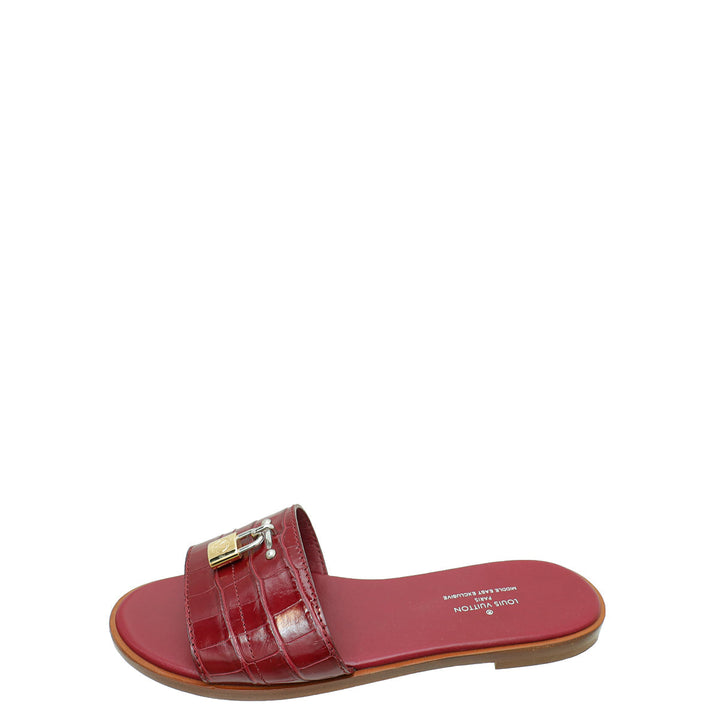 Louis Vuitton Burgundy Crocodile Lock It Flat Mules 37