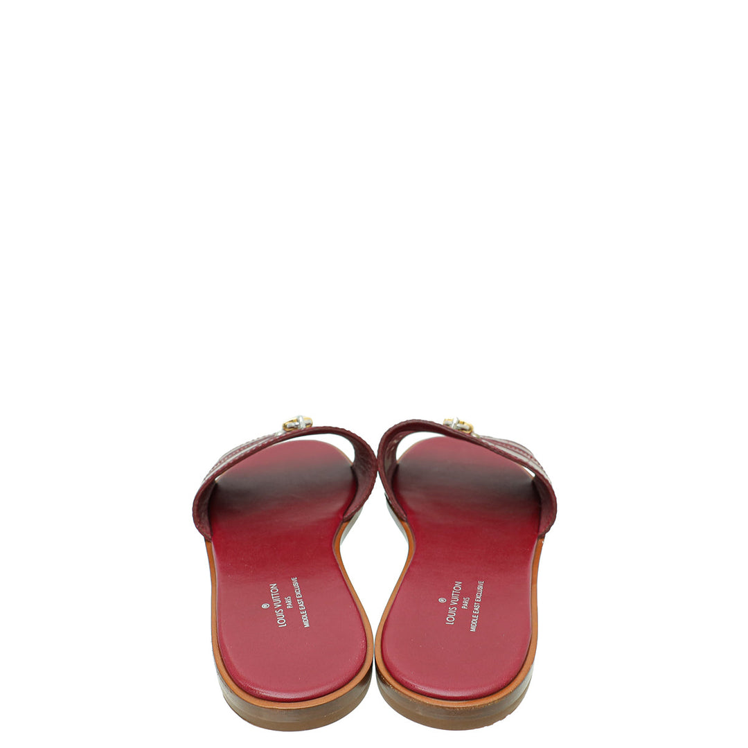 Louis Vuitton Burgundy Crocodile Lock It Flat Mules 37