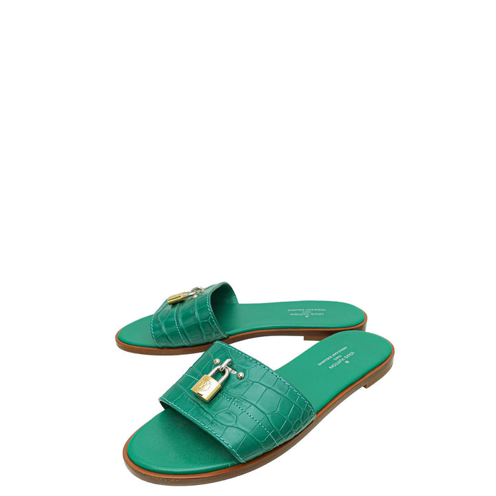 Louis Vuitton Green Crocodile Lock It Flat Mules 37