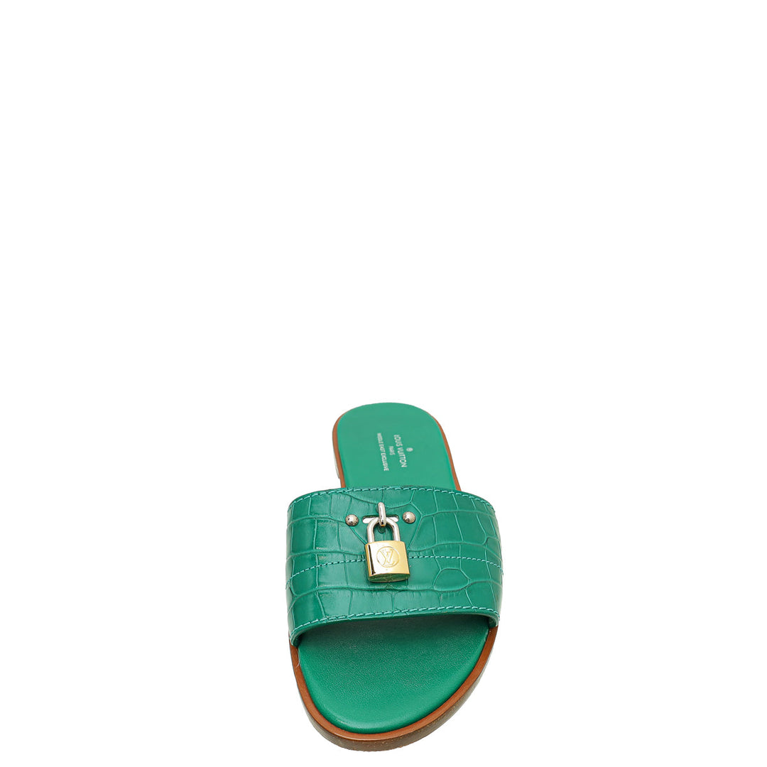Louis Vuitton Green Crocodile Lock It Flat Mules 37