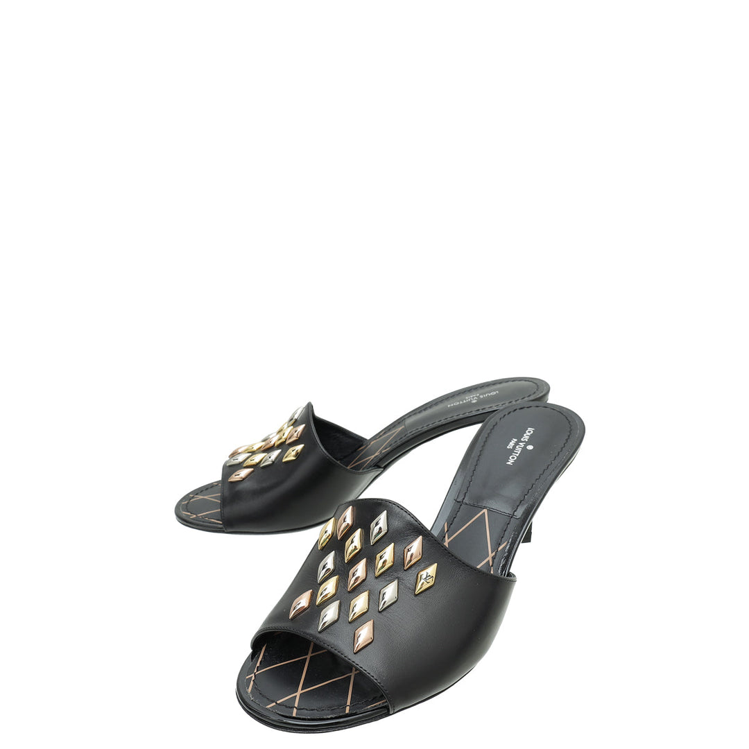 Louis Vuitton Black Studded Slide Sandals 38.5