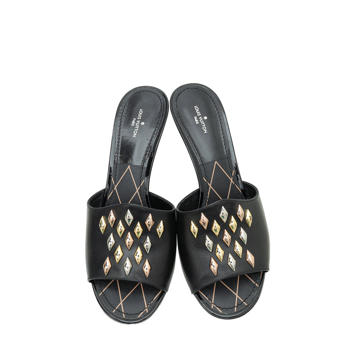 Louis Vuitton Black Studded Slide Sandals 38.5