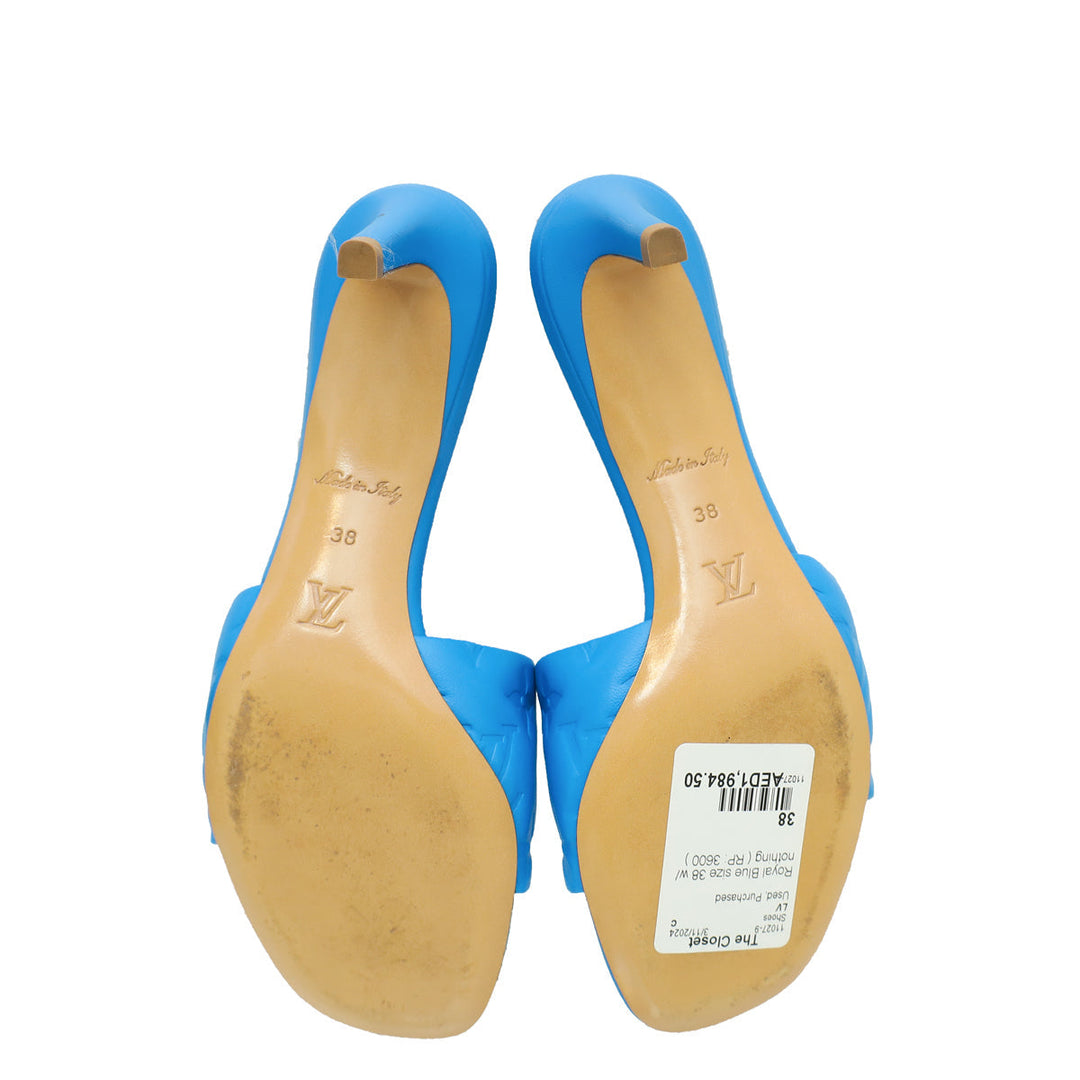 Louis Vuitton Royal Blue Monogram Embossed Revival Mules 38