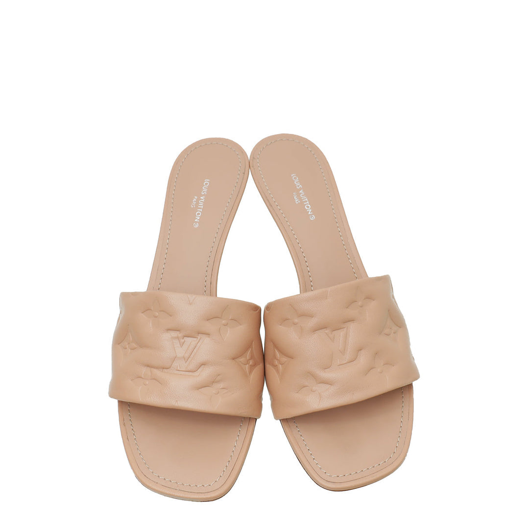 Louis Vuitton Nude Pink Monogram Embossed Revival Heeled Mules 39