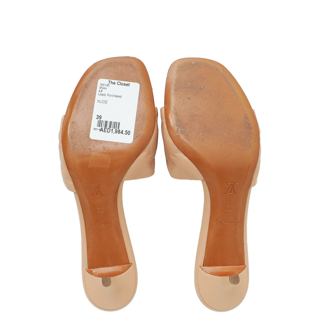 Louis Vuitton Nude Pink Monogram Embossed Revival Heeled Mules 39