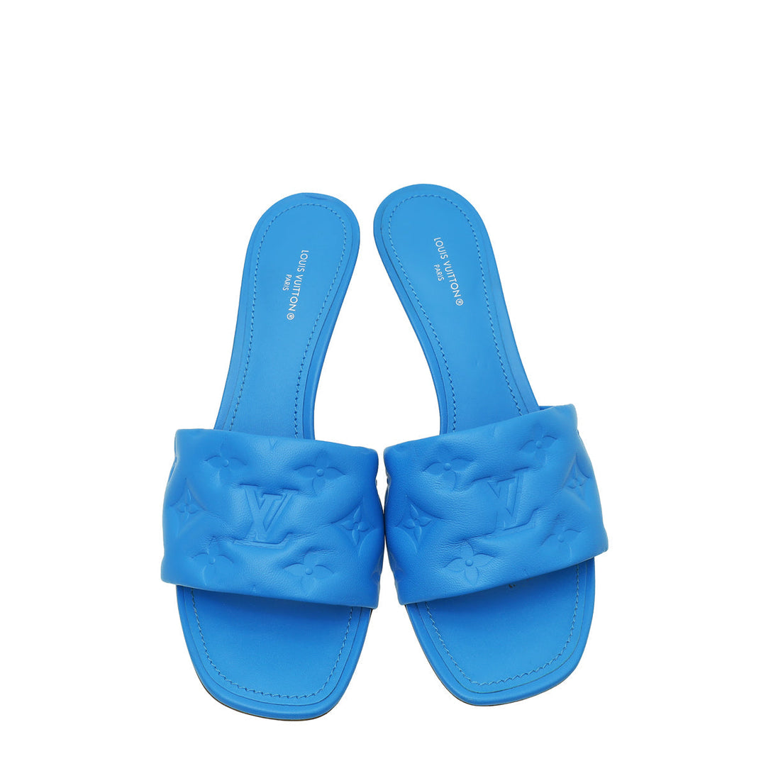 Louis Vuitton Royal Blue Monogram Embossed Revival Heeled Mules 39