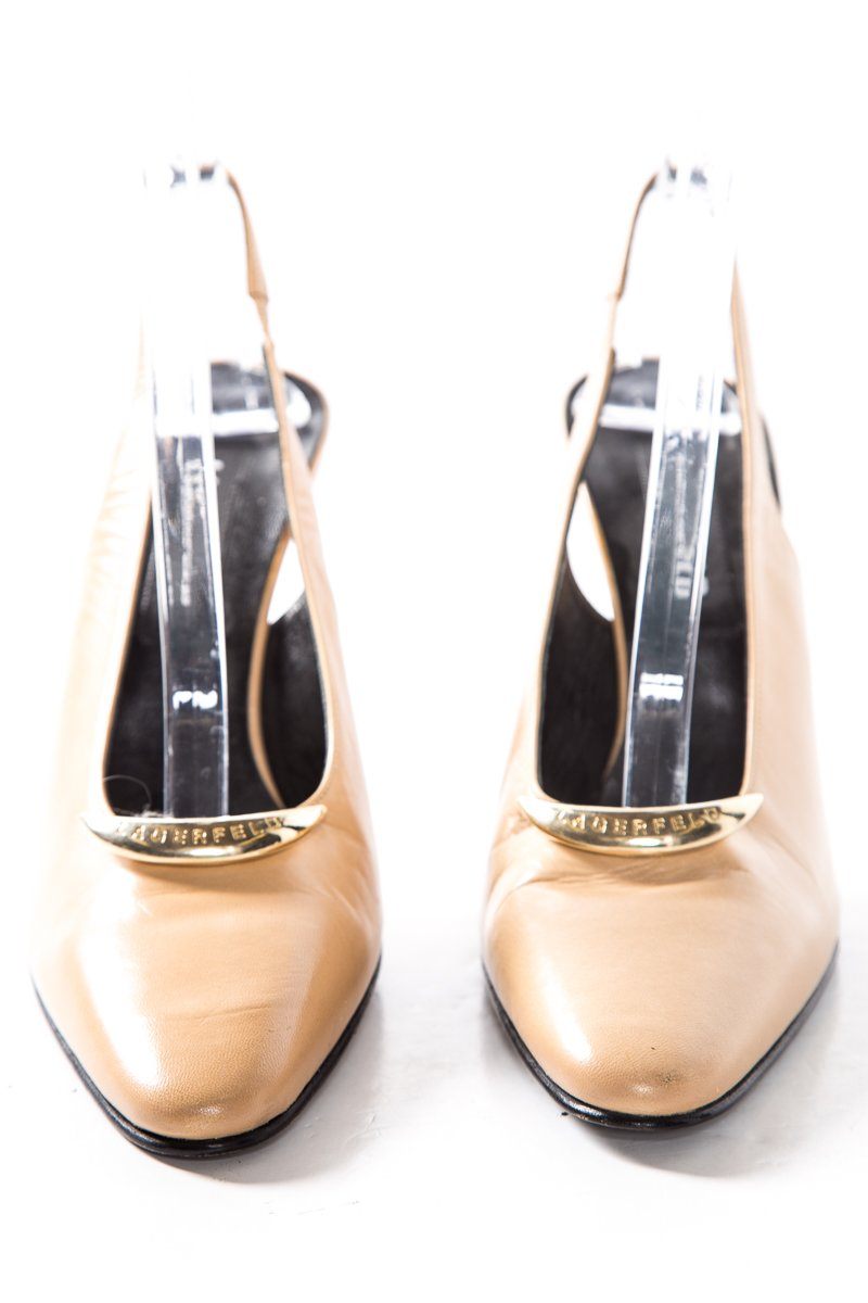 Lagerfeld Tan Round Toe Leather Slingback Pumps SZ 7 Sale