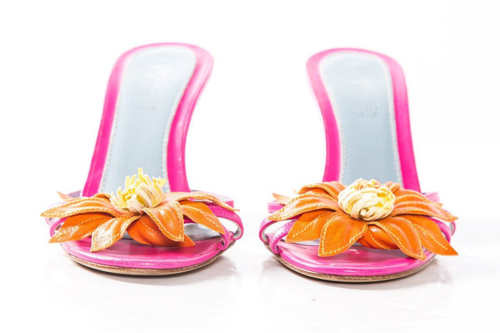 Lambertson Truex Pink Leather Floral Wedge Sandals SZ 35.5