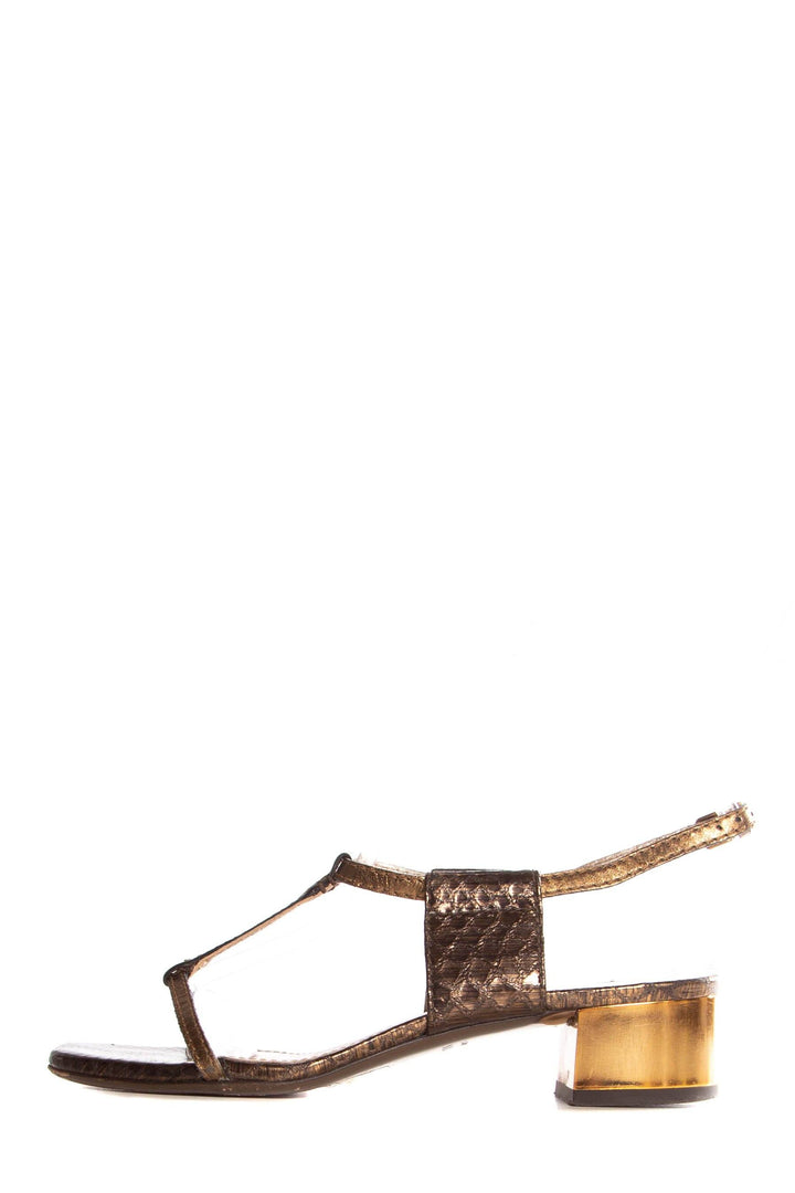 Lanvin Bronze Python Skin Ankle Strap Sandals SZ 35