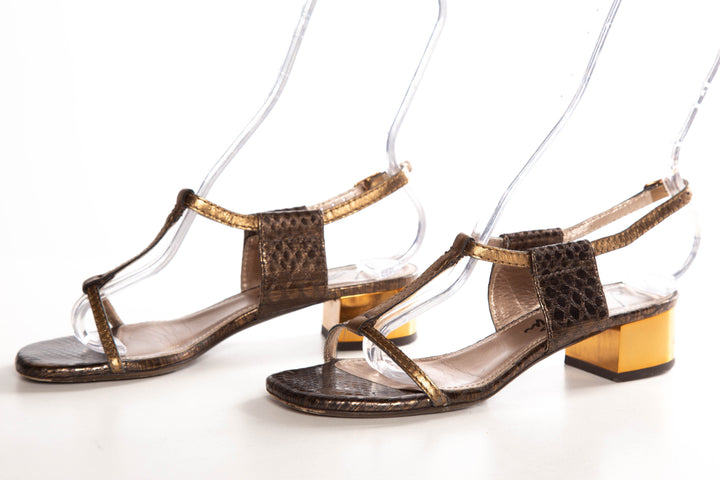 Lanvin Bronze Python Skin Ankle Strap Sandals SZ 35