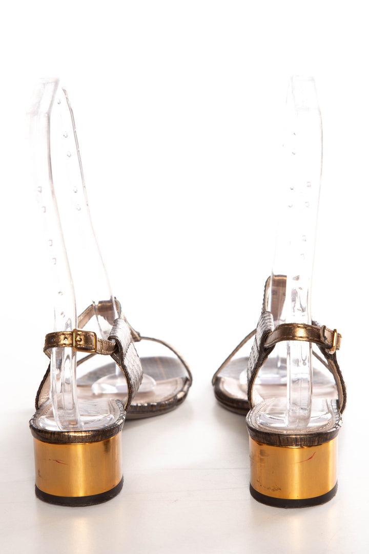 Lanvin Bronze Python Skin Ankle Strap Sandals SZ 35