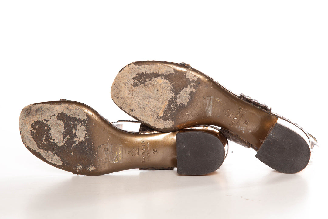 Lanvin Bronze Python Skin Ankle Strap Sandals SZ 35