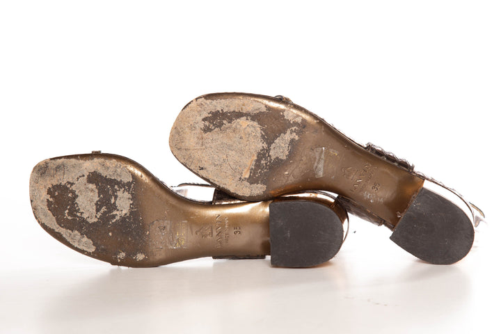 Lanvin Bronze Python Skin Ankle Strap Sandals SZ 35